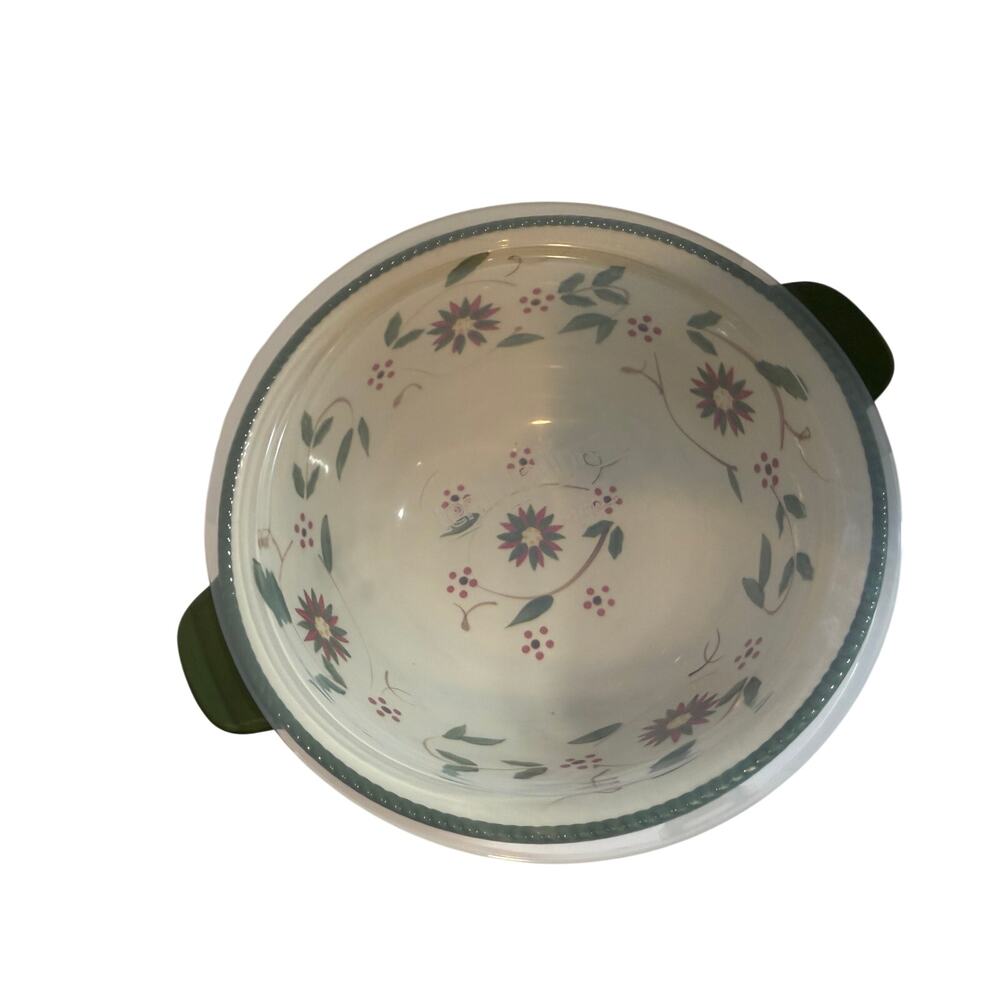 Temptations Ceramic 2Qt Old World green red christmas holiday Mixing Bowl w/ lid